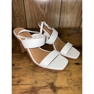 Lisa Vicky Sandals Leather Chunky Heel Wide Strap White Slingback Sz 8.5